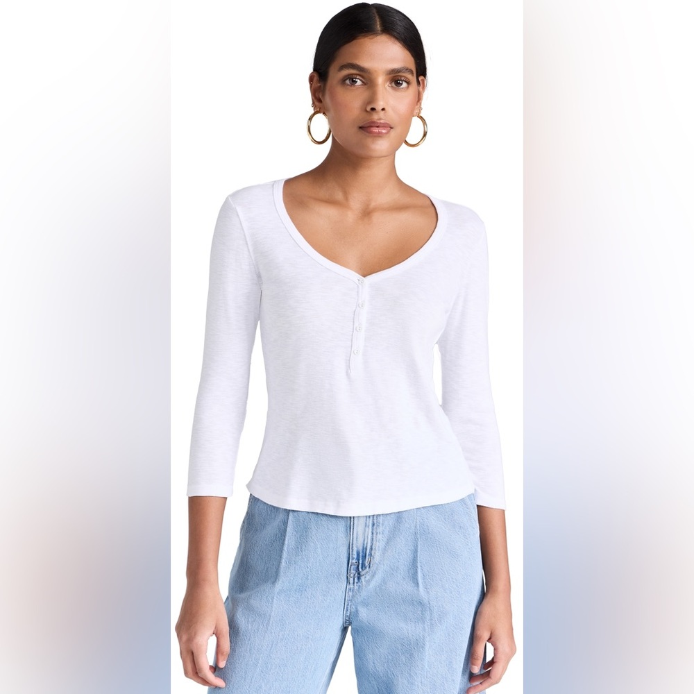 NWT L’AGENCE Rowena White Cotton Henley Top – Size Medium